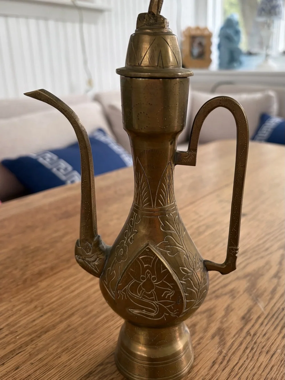 Ornate Brass Ewer Pitcher Vase – Antique-Style Decorative Accent (Brass)